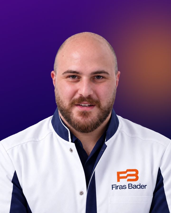Firas Bader, food engineer, in his FB lab coat
